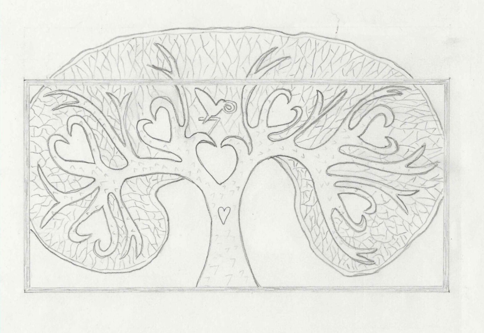 A drawing of a tree with a heart on it.