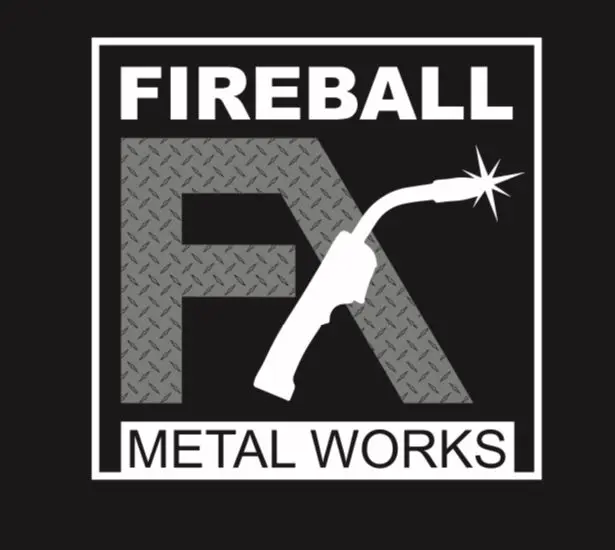 A black and white logo for fireball metal works.